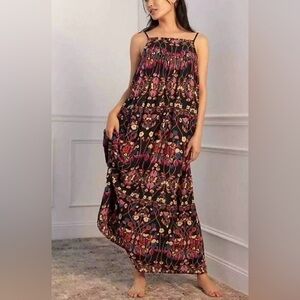 Anthropologie Quilted Floral Maxi Dress Black - Size XS